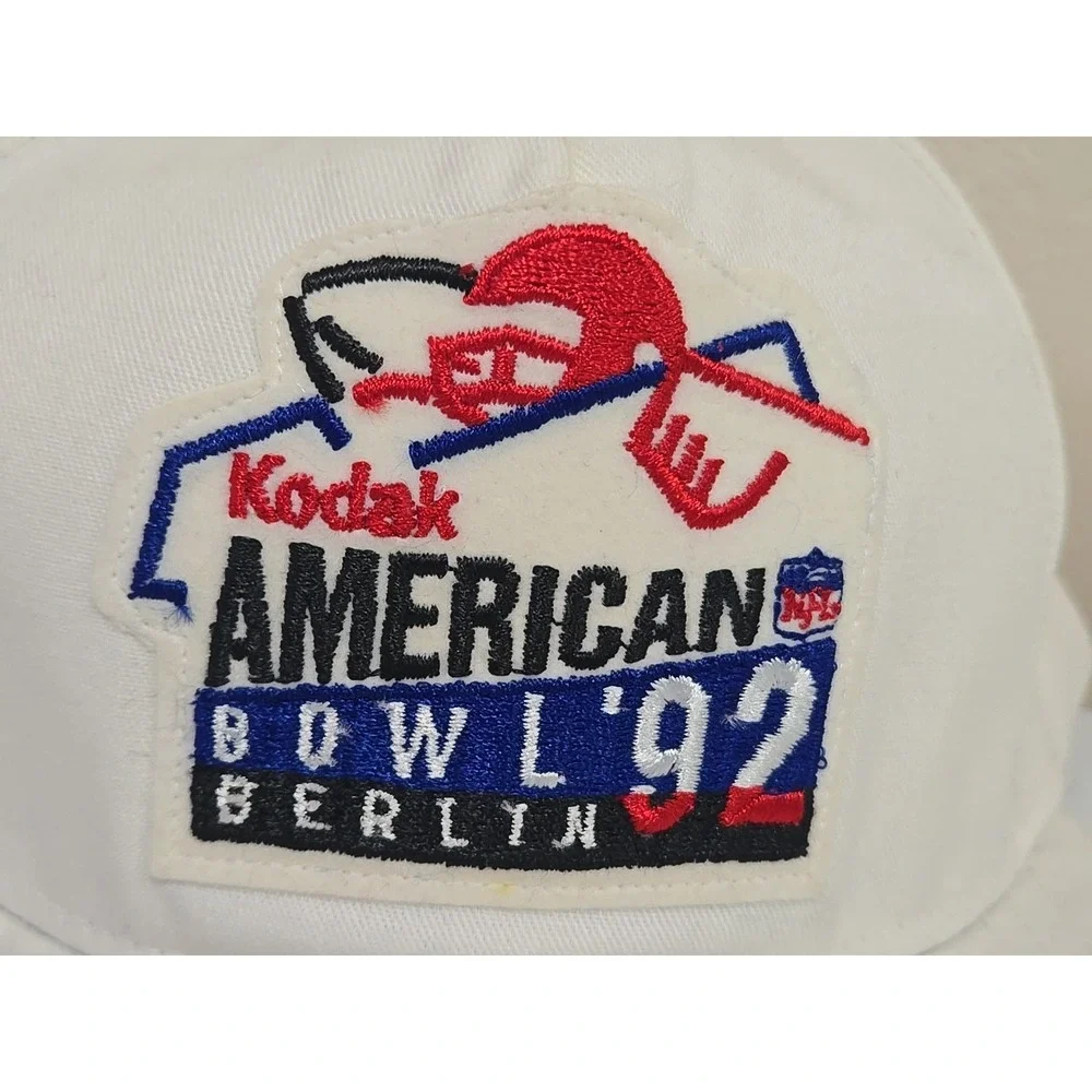 DEADSTOCK Vtg 1992 NFL Kodak American Bowl Berlin Snapback Hat White MINT